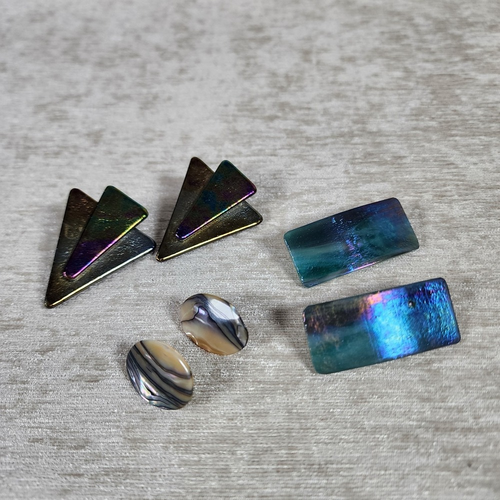 Vintage Dichroic Glass Shell Clip On Earring Lot of 3